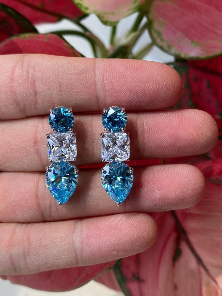 Blue Crystal Cascade Drop Earrings
