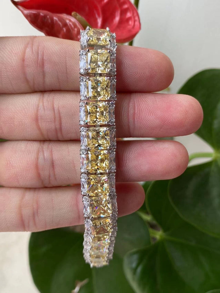 Champagne and White CZ Radiant Cut Tennis Bracelet