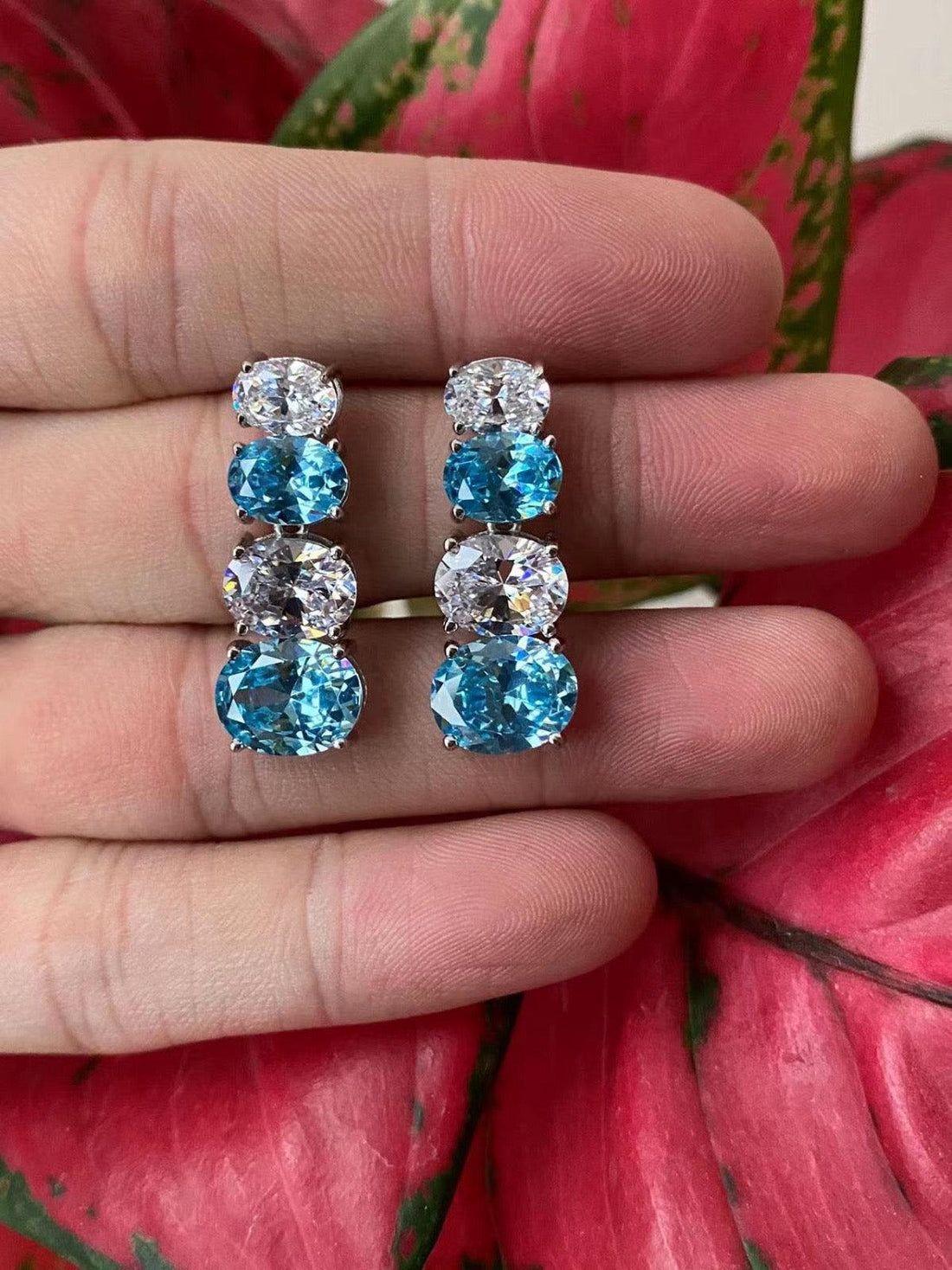 Elegant Blue & Clear Crystal Drop Earrings