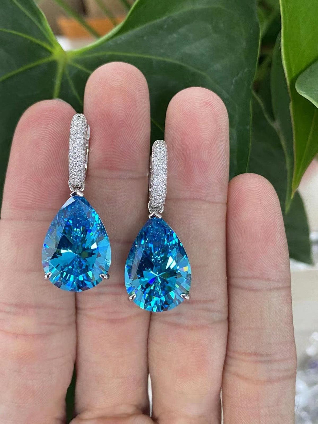 Sapphire Blue Teardrop Crystal Earrings