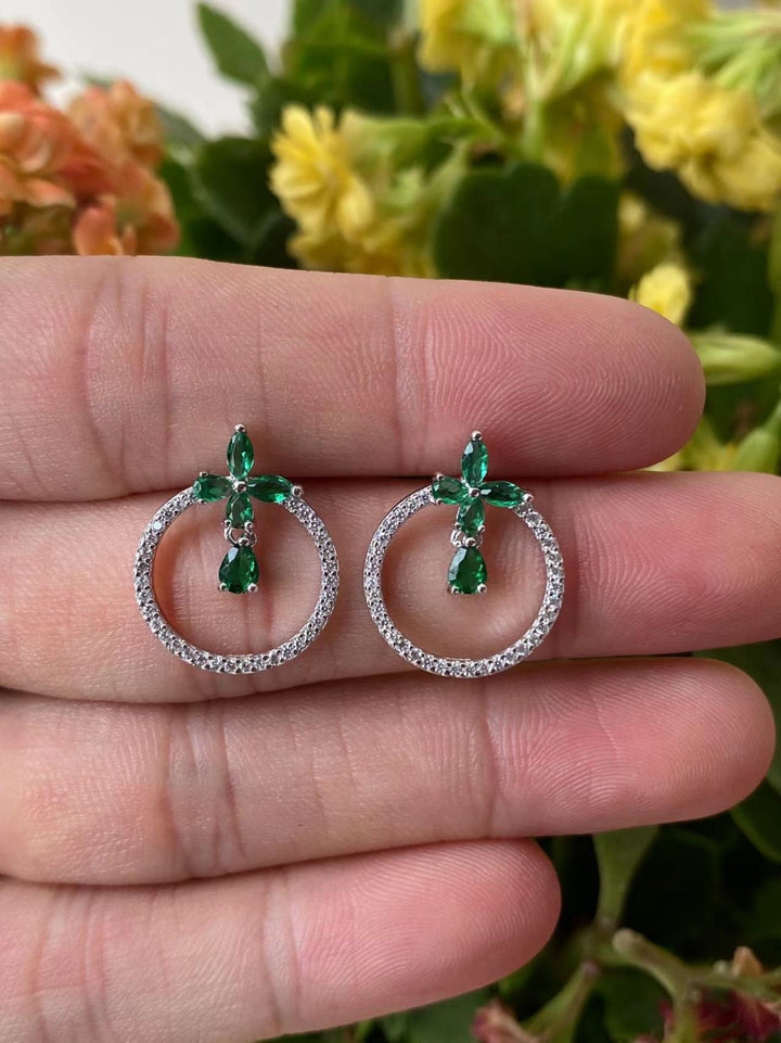 Emerald Flower Circle Drop Earrings no price