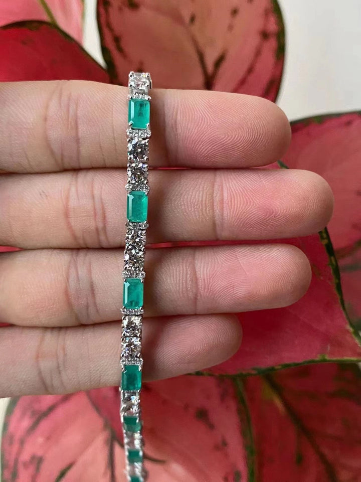 Aqua Blue and White CZ Tennis Bracelet - Emerald Cut Design