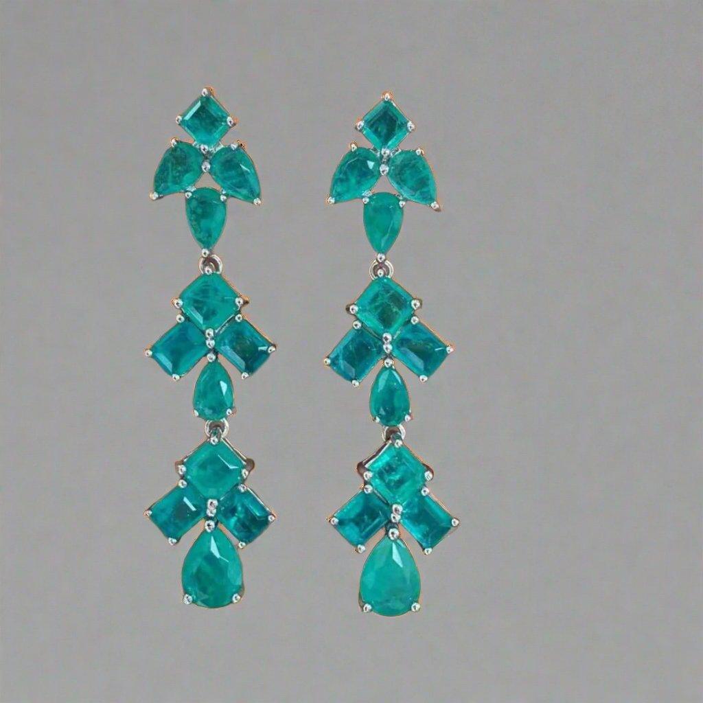 Aqua Crystal Floral Drop Earrings