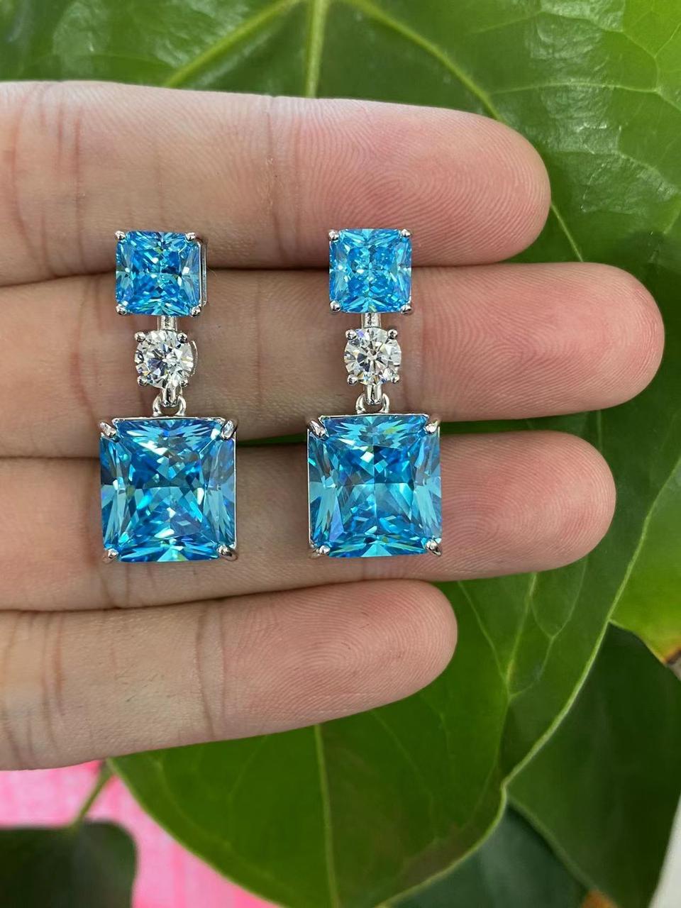 Emerald Green Double Square Drop Earrings