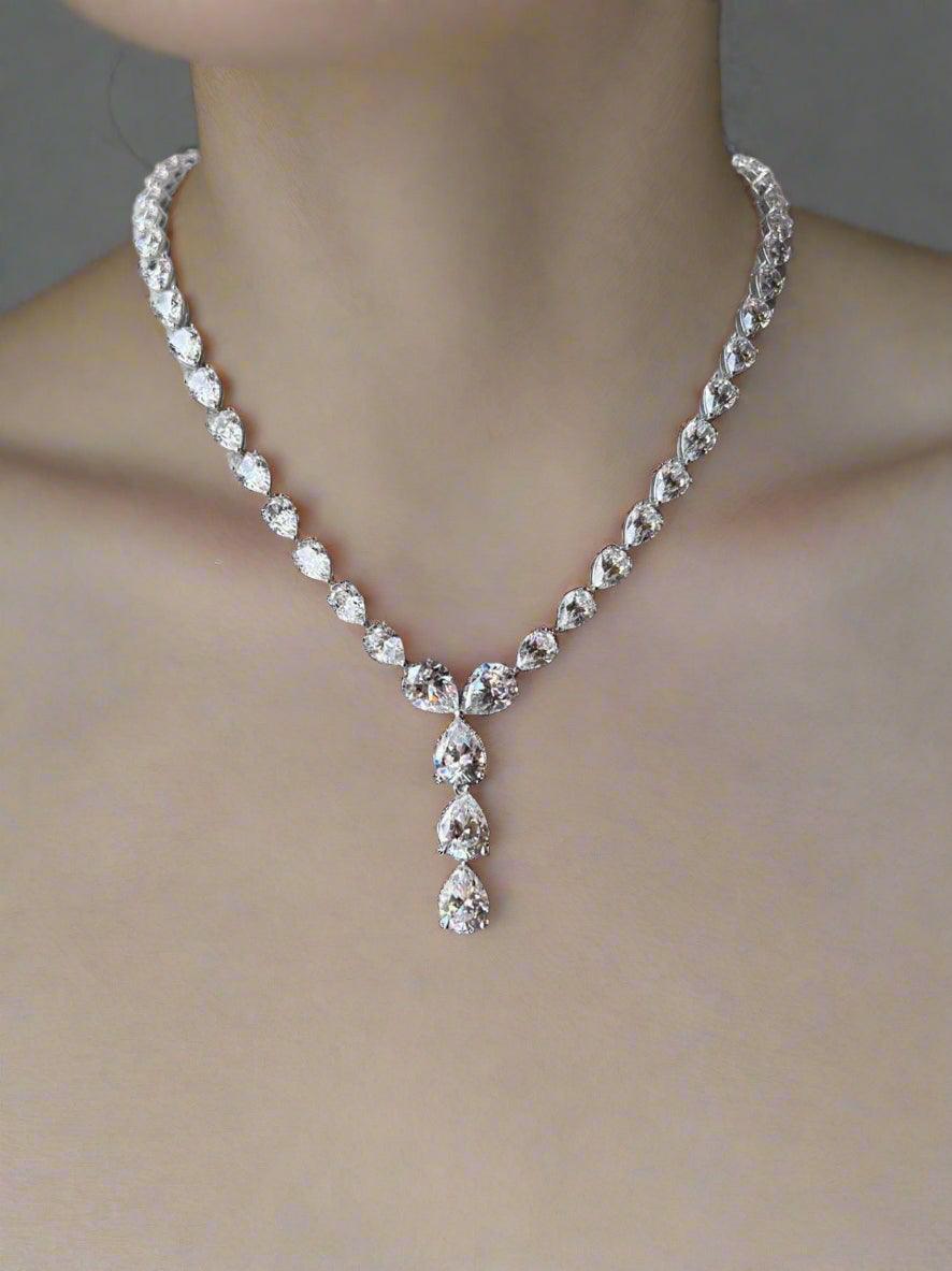 Cascading Teardrop Crystal Y-Necklace