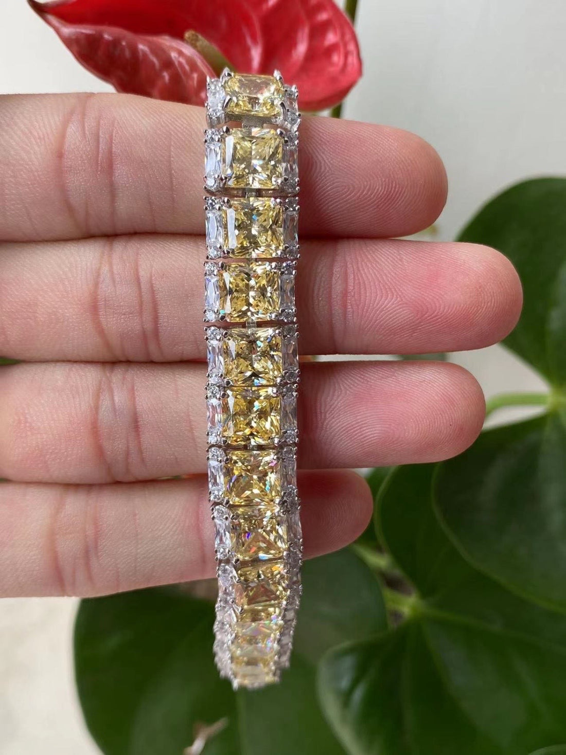 Champagne and White CZ Radiant Cut Tennis Bracelet 