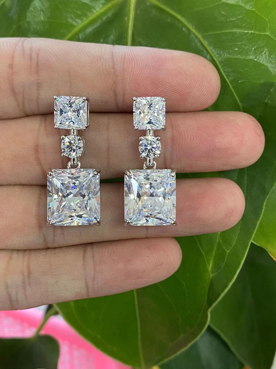 Emerald Green Double Square Drop Earrings