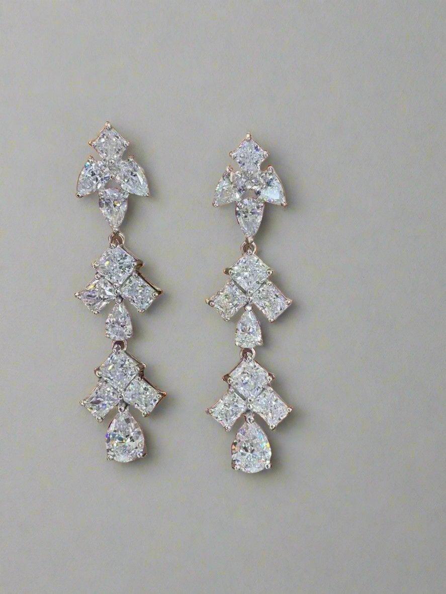 Aqua Crystal Floral Drop Earrings