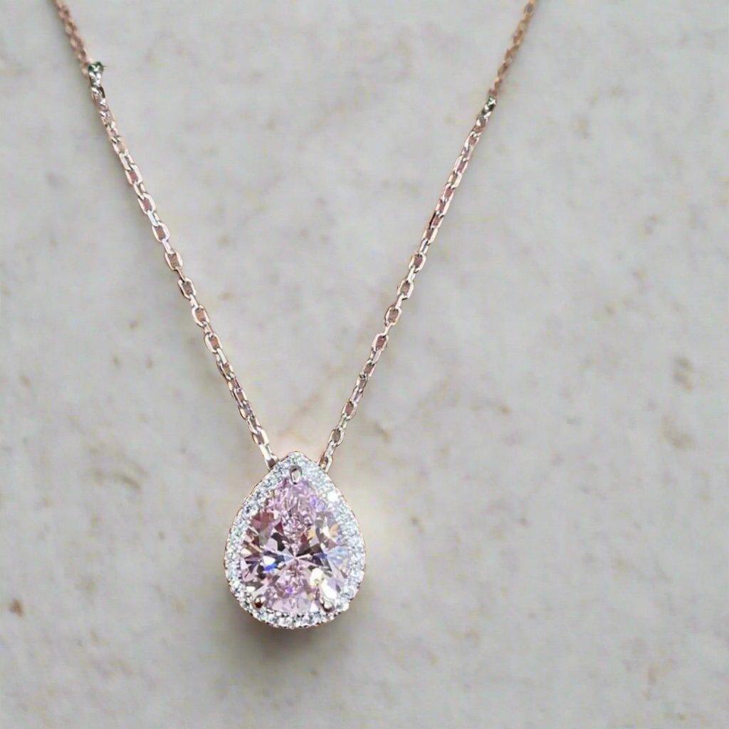 Crystal Pear Drop Pendant Necklace - Classic Halo Design