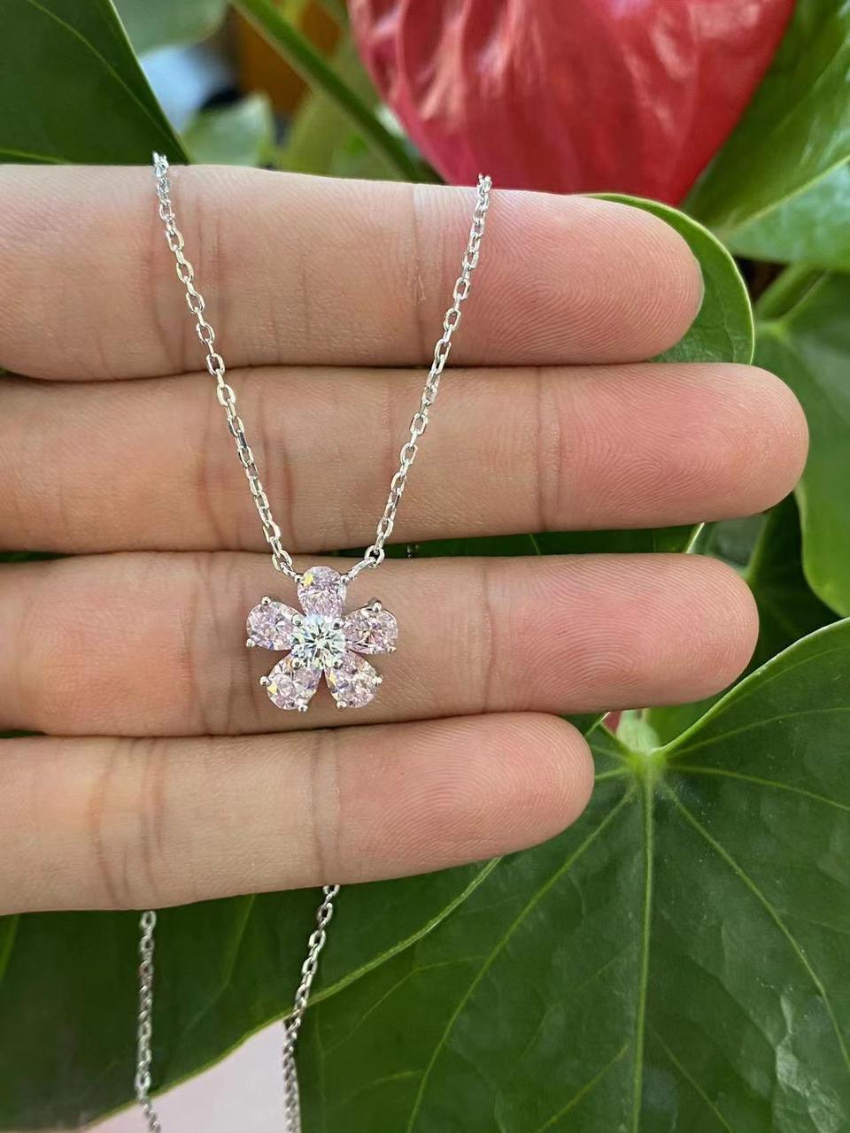 Dainty Flower Necklace with Crystal Petals