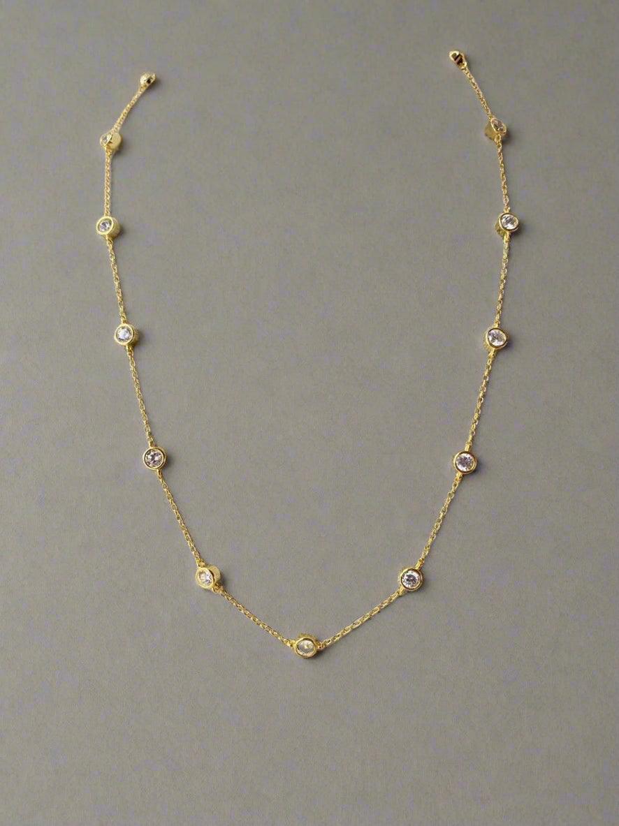 Delicate Gold Station Necklace with Crystal Accents