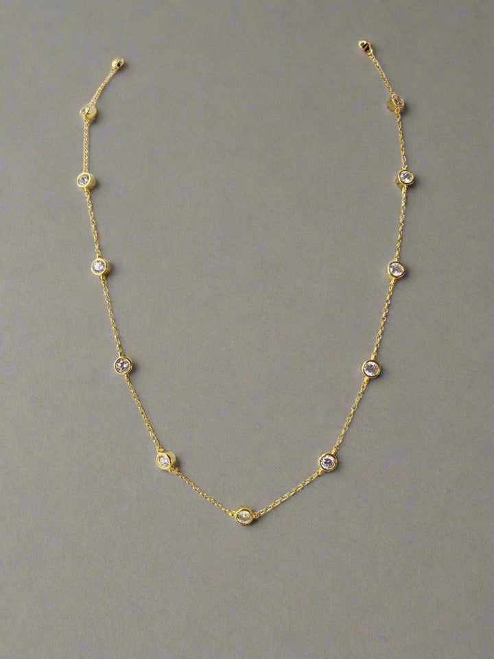 Delicate Gold Station Necklace with Crystal Accents