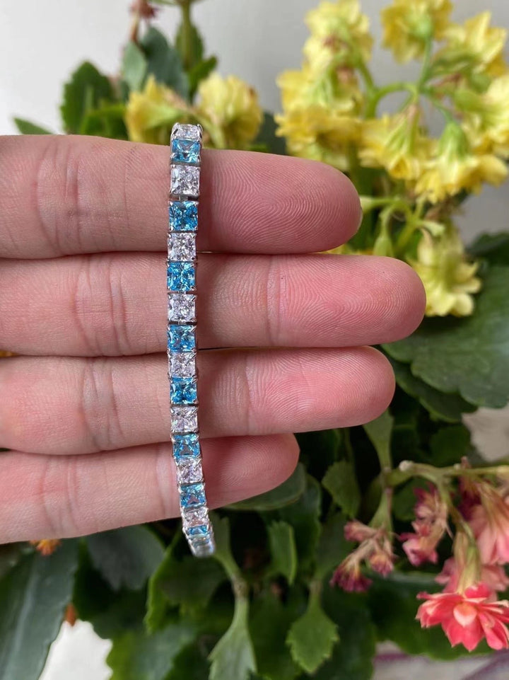tElegant Blue & Clear Cubic Zirconia Tennis Bracelet