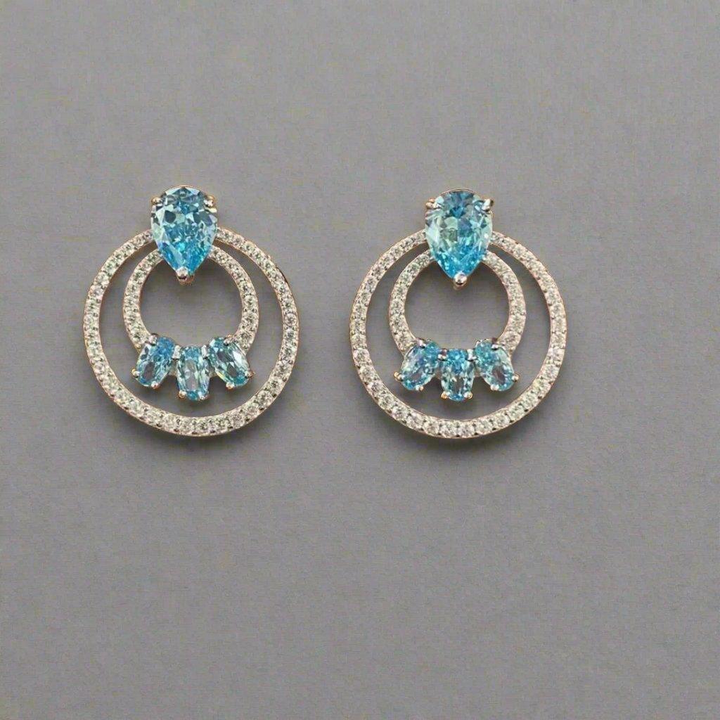 Elegant Double Circle Crystal Stud Earrings in Silver