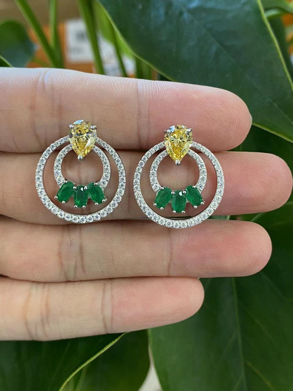 Elegant Double Circle Crystal Stud Earrings in Silver