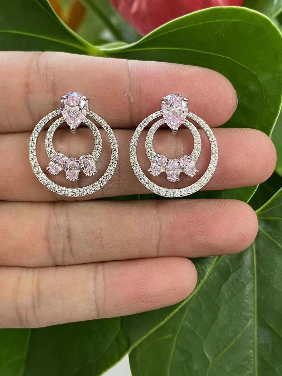 Elegant Double Circle Crystal Stud Earrings in Silver