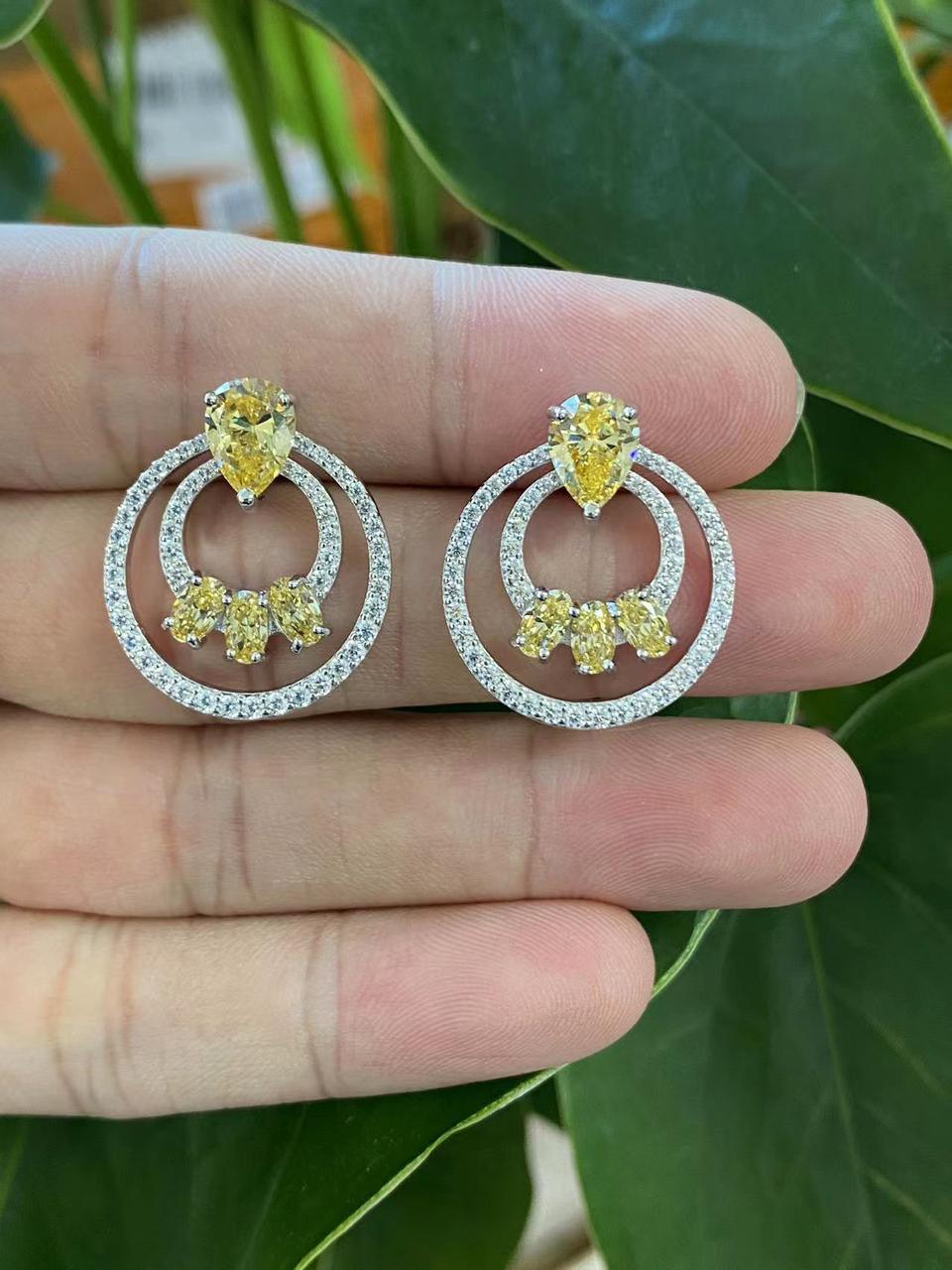 Elegant Double Circle Crystal Stud Earrings in Silver
