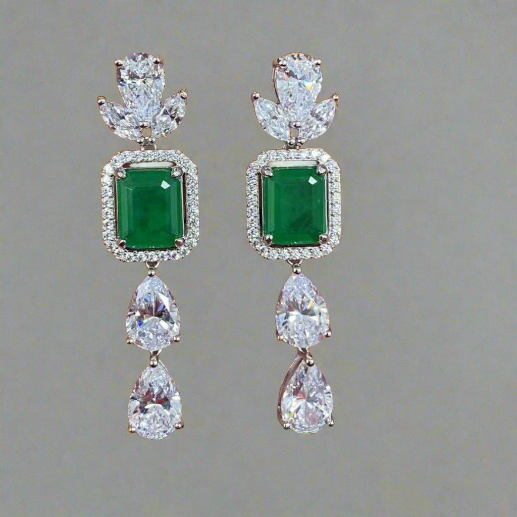 Elegant Drop Earrings with Square Center Stone
