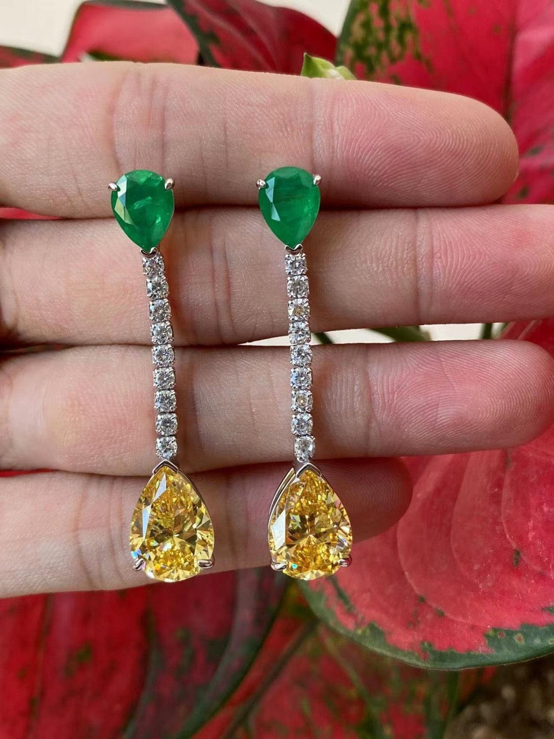 Elegant Green & Yellow Crystal Pendant Earrings