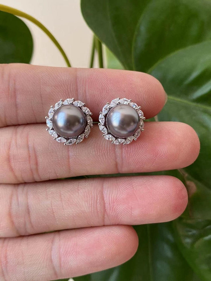 Elegant Grey Pearl Stud Earrings