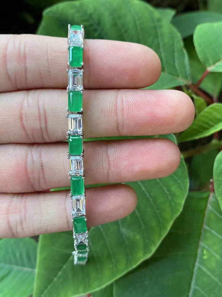 Emerald Essence - Alternating Green & Clear Baguette Tennis Bracelet