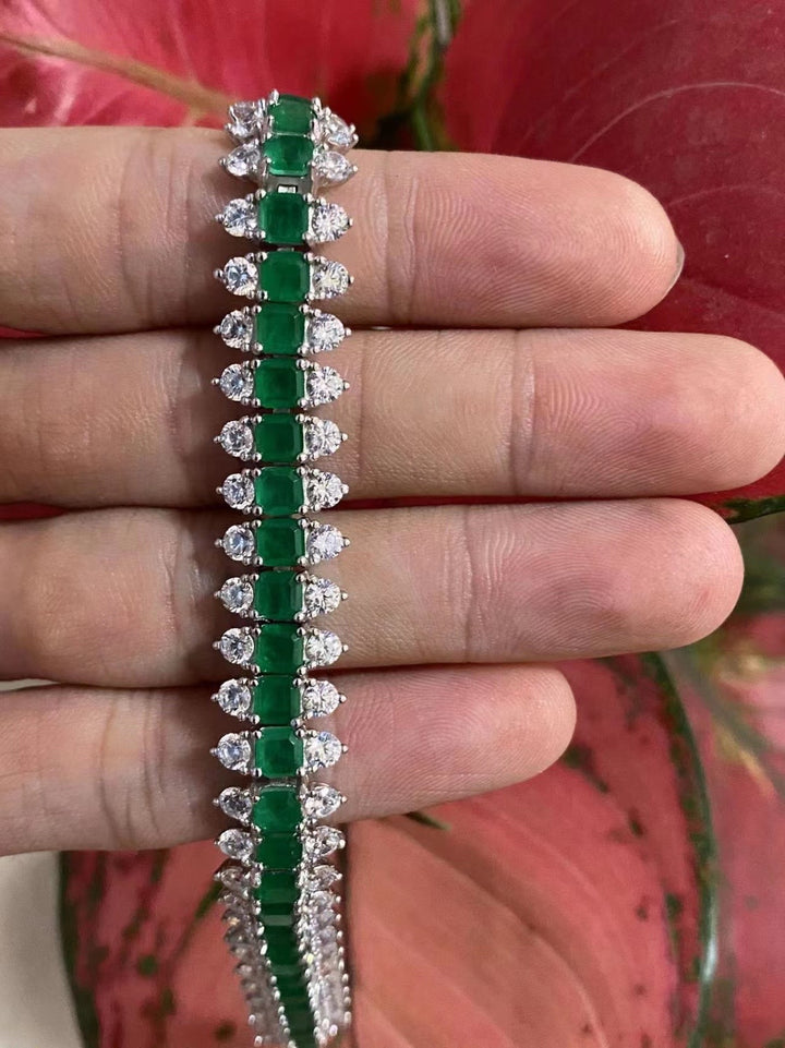 Emerald Green & Clear Crystal Tennis Bracelet