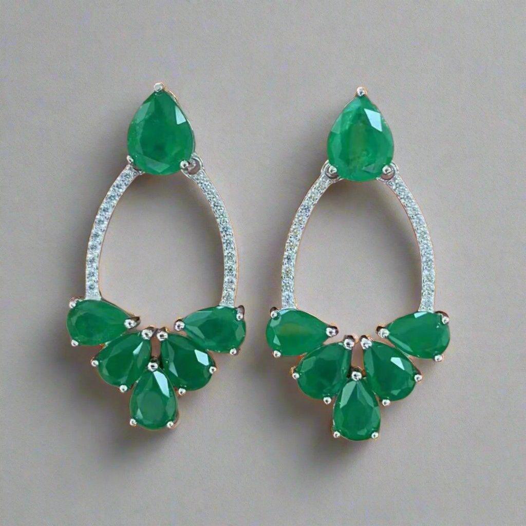 Emerald Green Crystal Teardrop Hoop Earrings