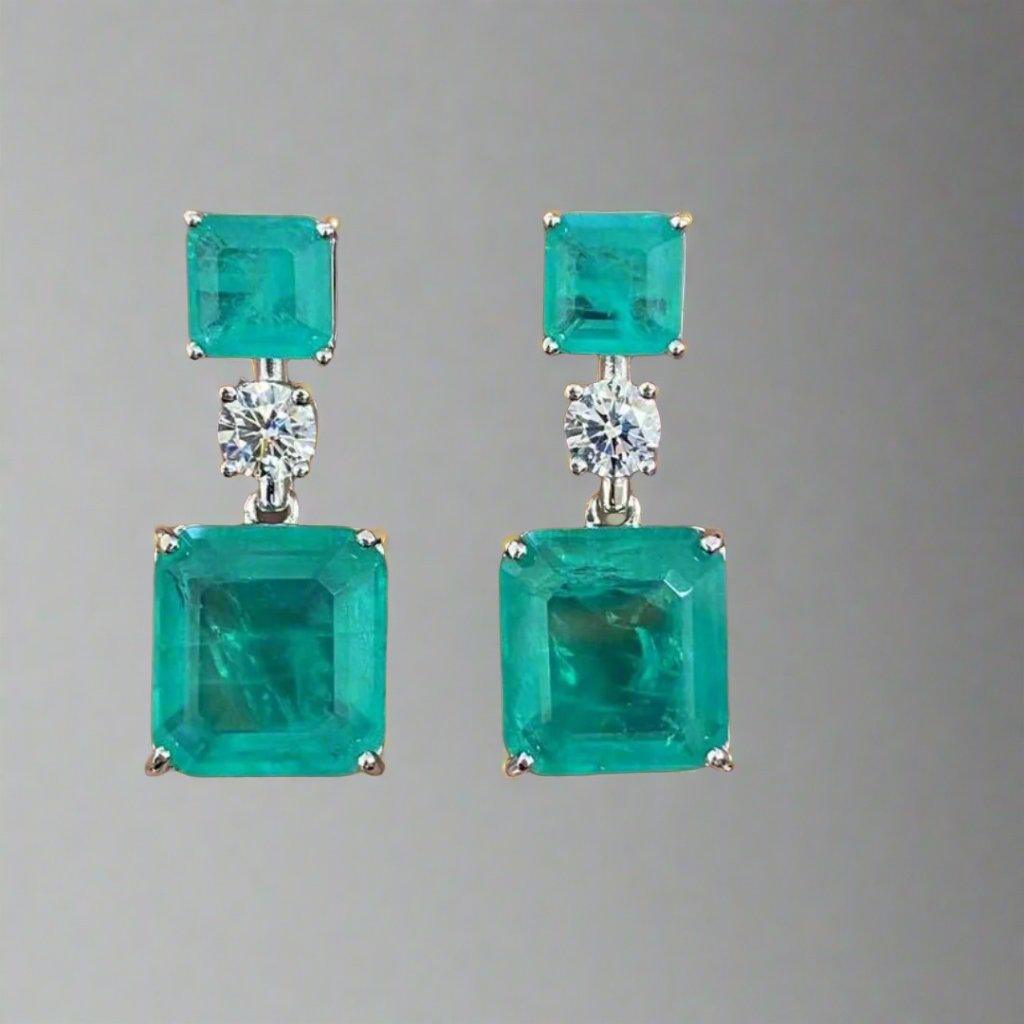 Emerald Green Double Square Drop Earrings