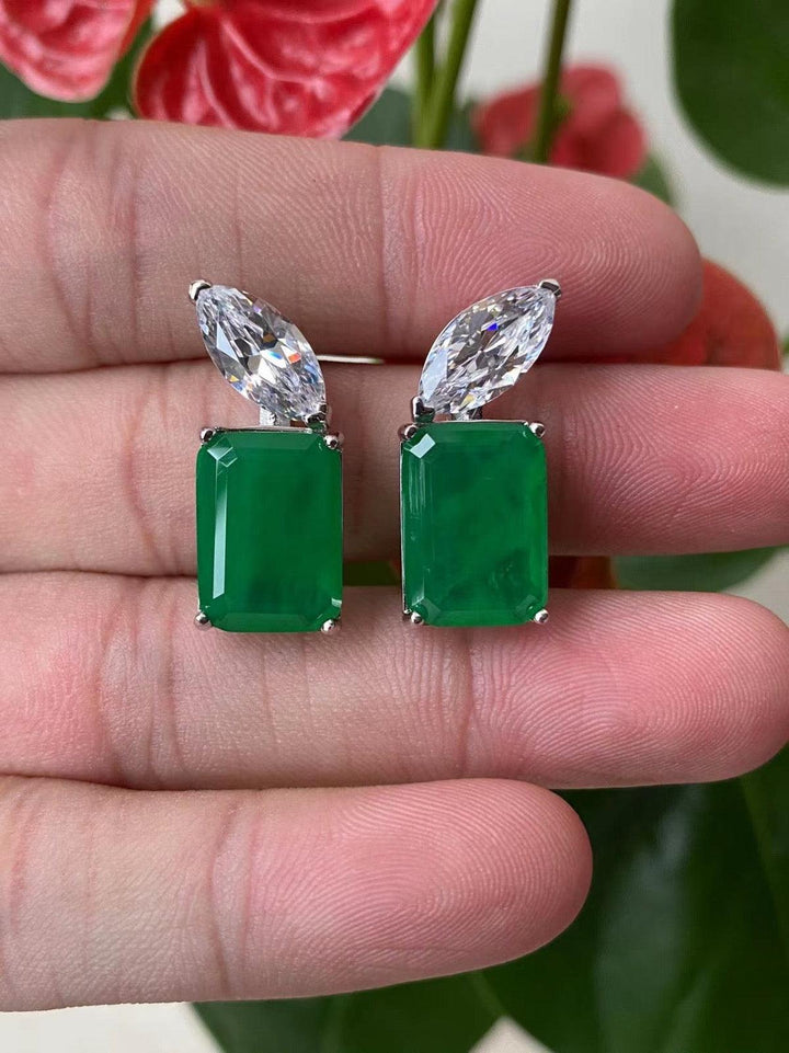 Emerald Green Rectangle Drop Earrings