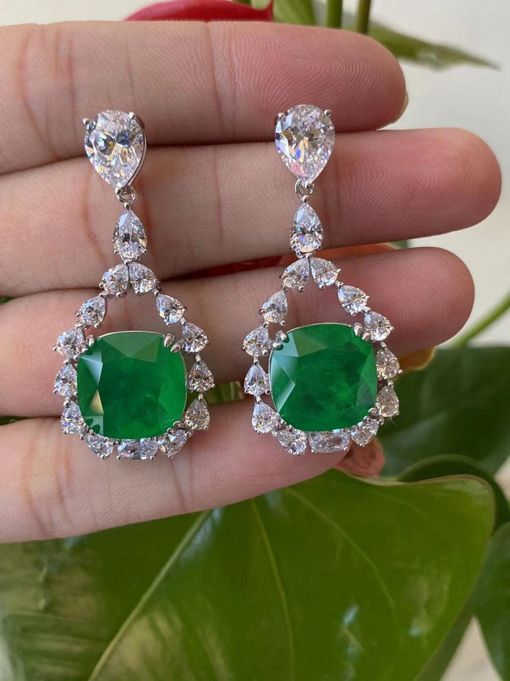 Emerald Green  Teardrop Halo Earrings