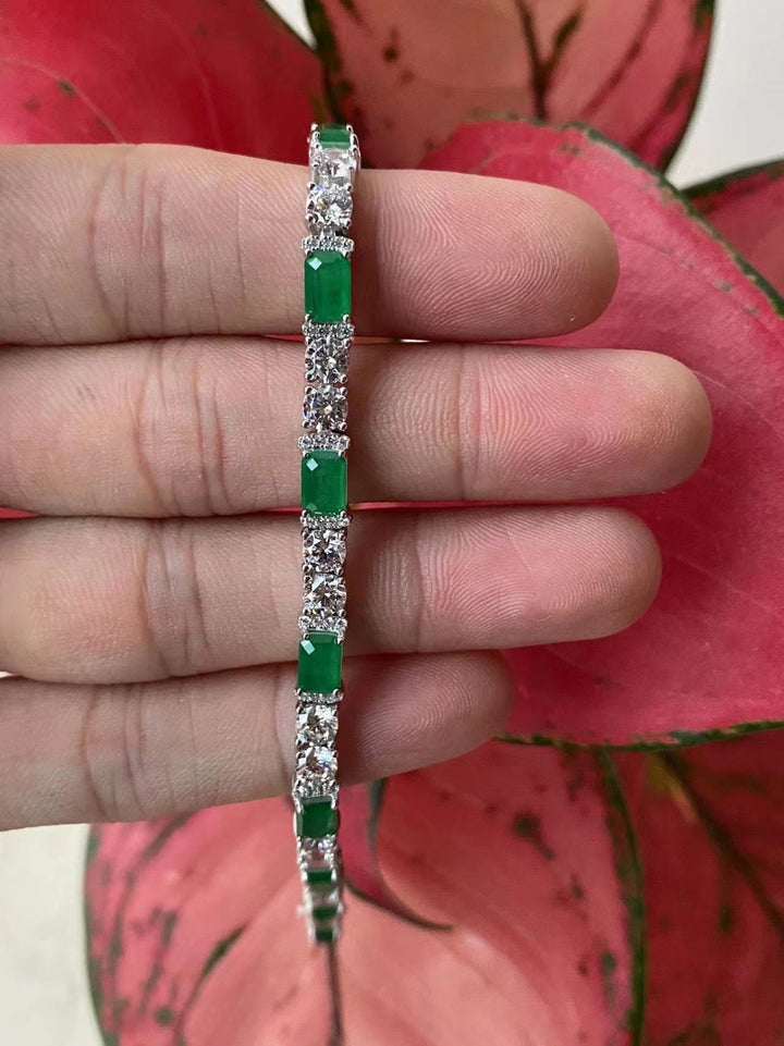 Emerald Green and Clear Tennis Bracelet