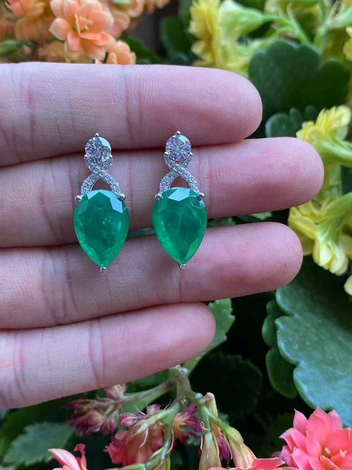 Emerald Green and White Pear Drop Earrings - Classic Teardrop Design