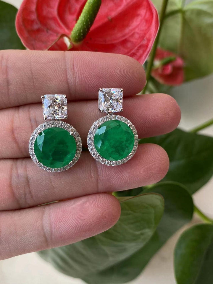 Emerald Halo Drop Earrings