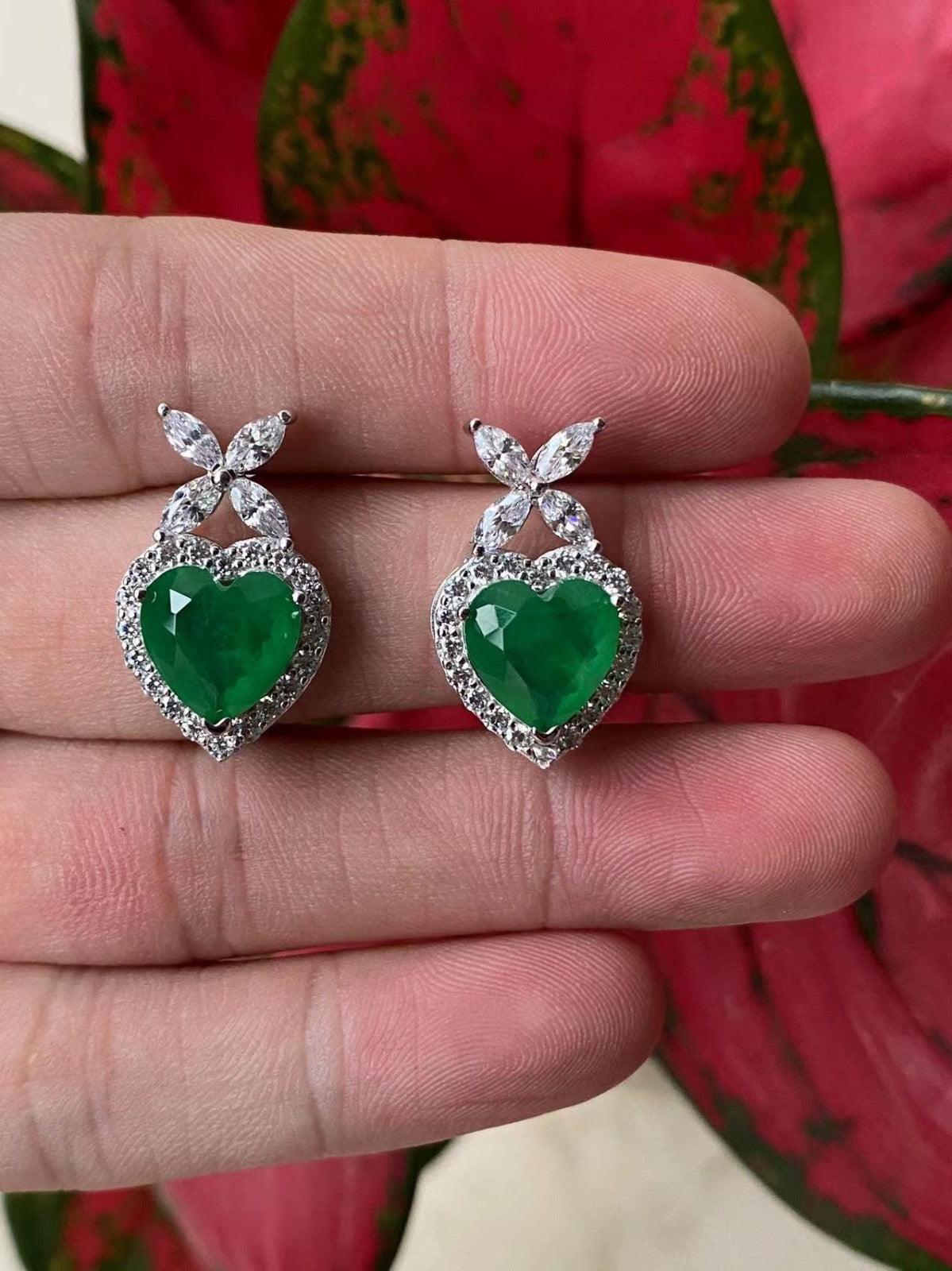 Emerald Heart Drop Earrings