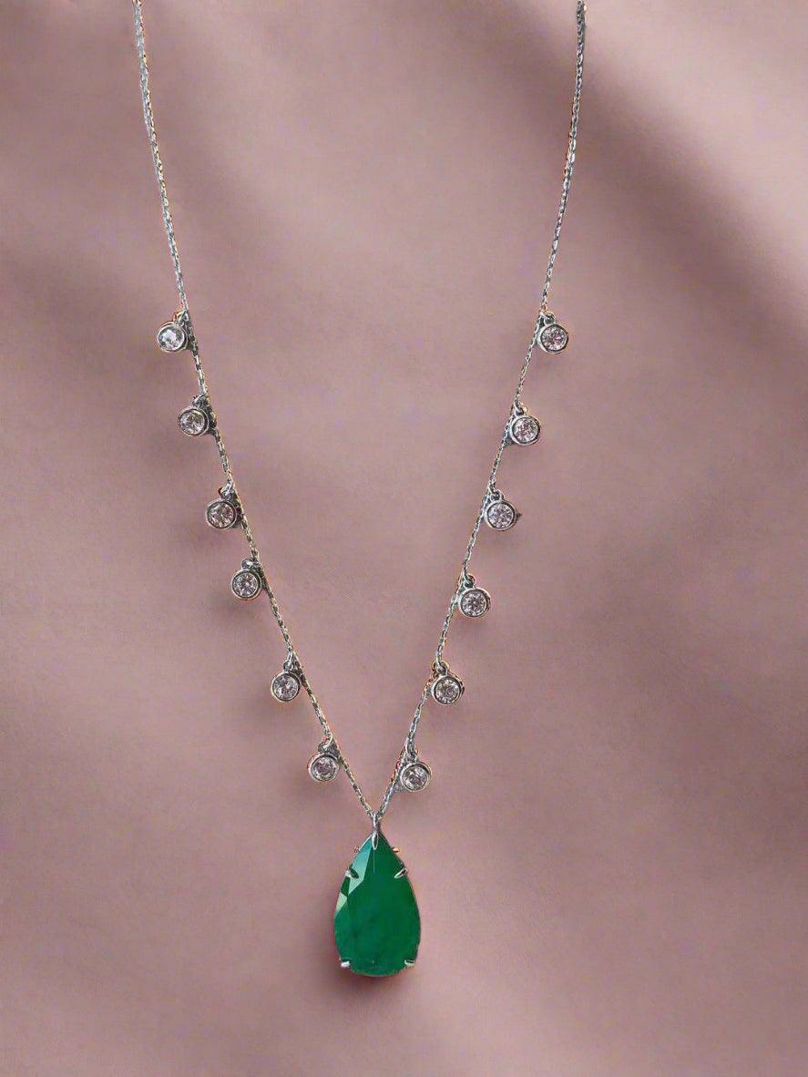 Emerald Teardrop Crystal Station Necklace