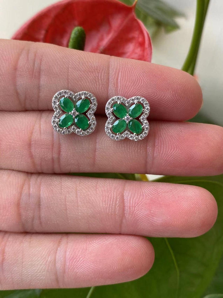 Four-Leaf Clover Green Gemstone Stud Earrings