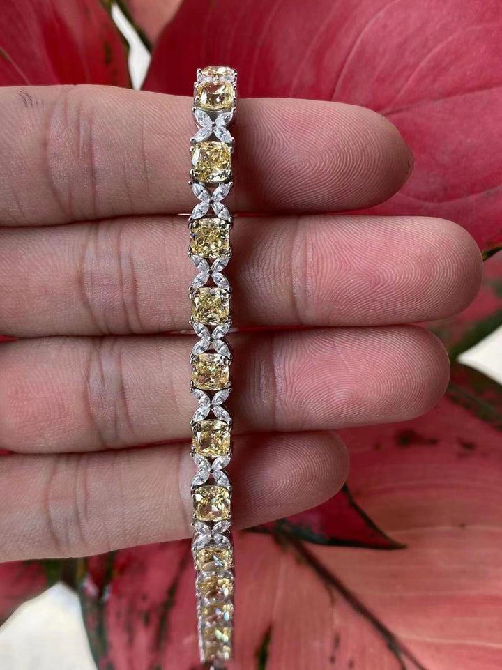 Golden Yellow and White CZ Tennis Bracelet - Mixed Cut Luxury Design