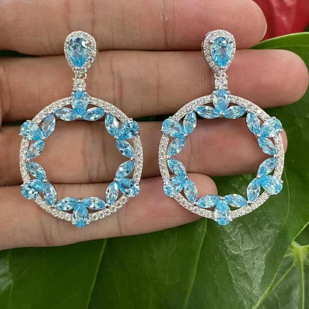Hexagonal Aqua Crystal Hoop Earrings