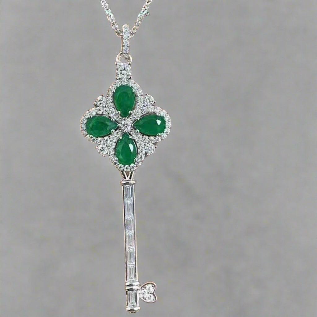 Lucky Green Clover Key Necklace