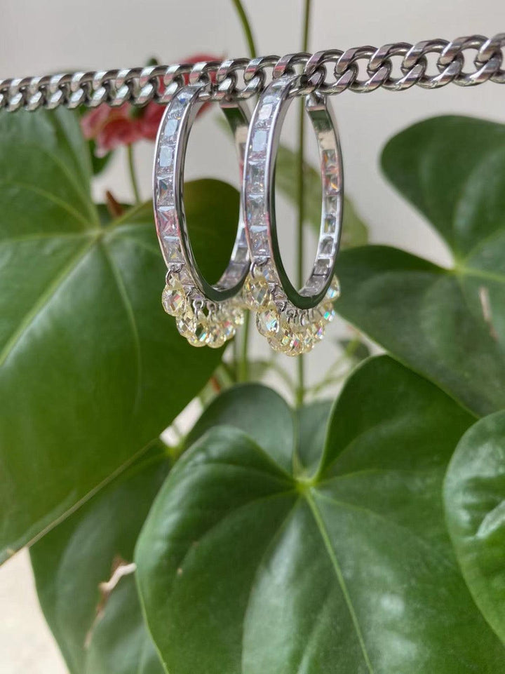 
Luxe Crystal Channel Hoops with Dangling Accents - Statement Silver Earrings
