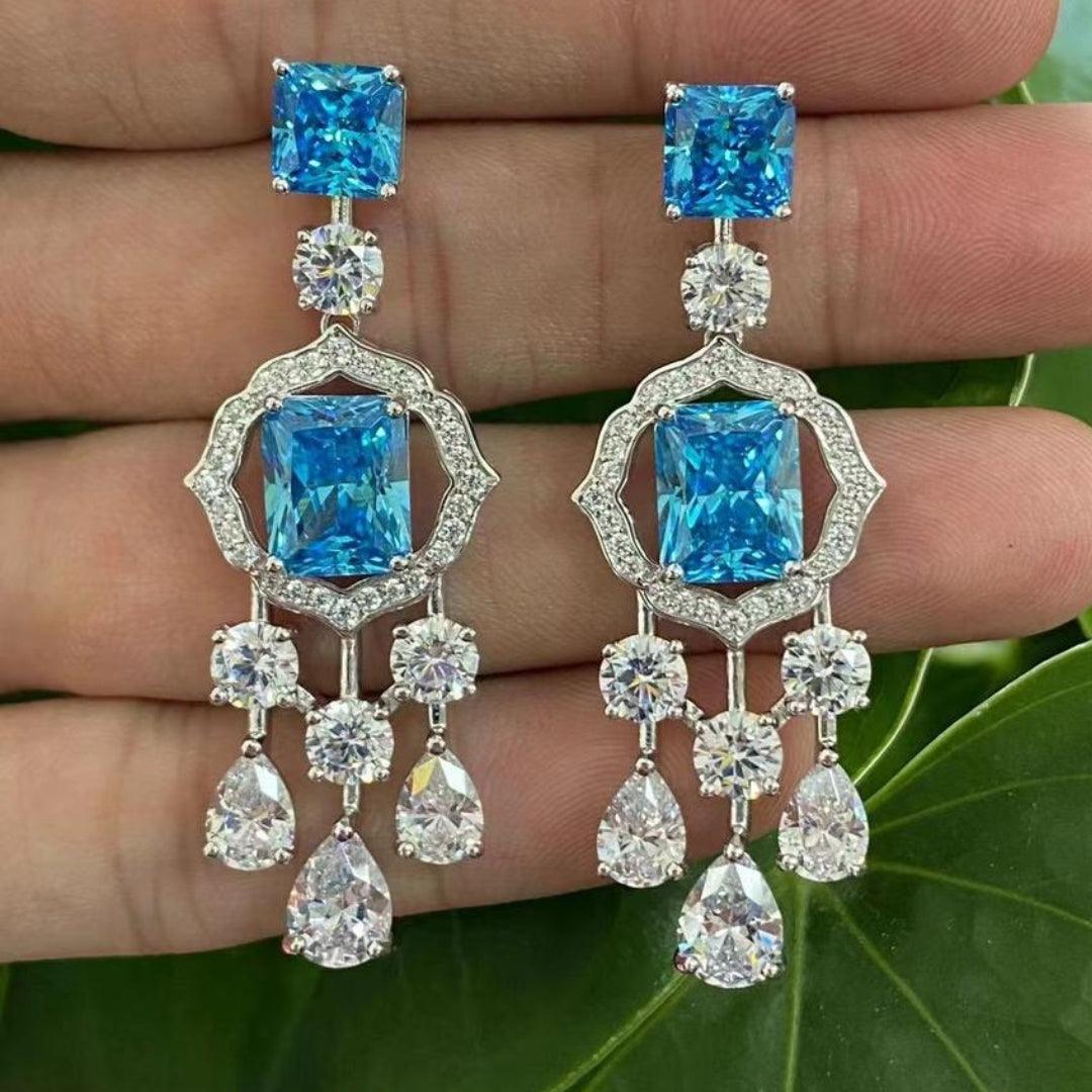 Luxurious Blue Crystal Chandelier Earrings