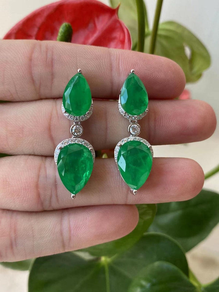 Luxurious Double Teardrop Green Statement Earrings