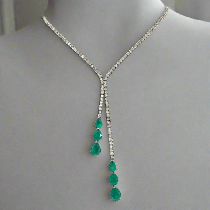 Luxurious Emerald Cascade Y-Necklace
