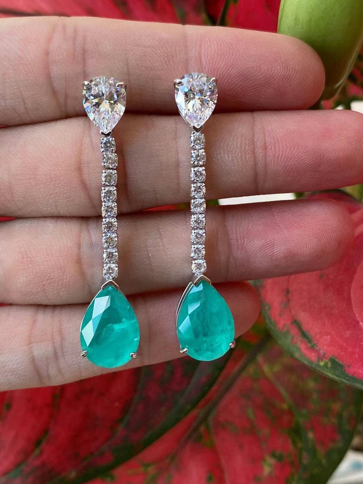 Luxurious Teal Drop Earrings with Crystal Chain Links