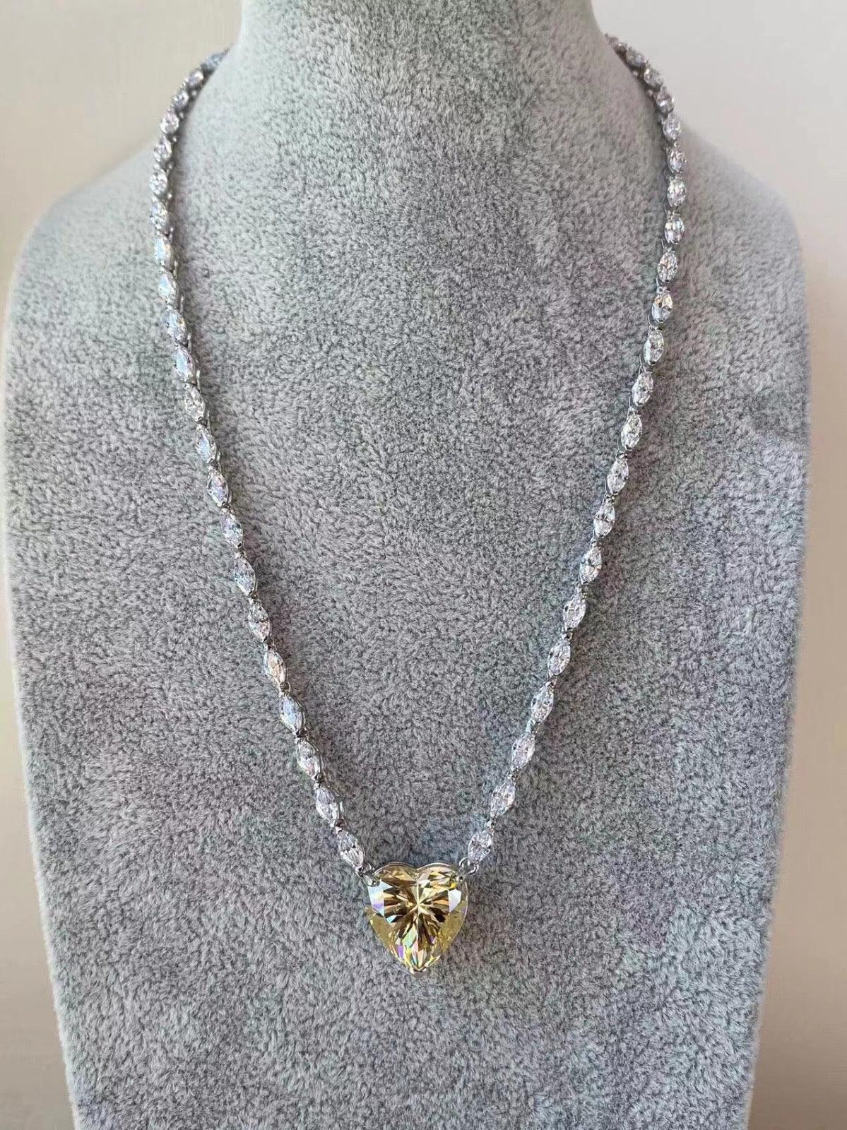 Luxury CZ Tennis Necklace with Heart Pendant