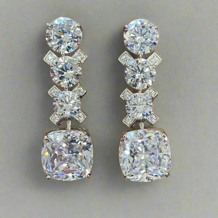 Luxury Linear Crystal Drop Earrings with Cushion Cut Base