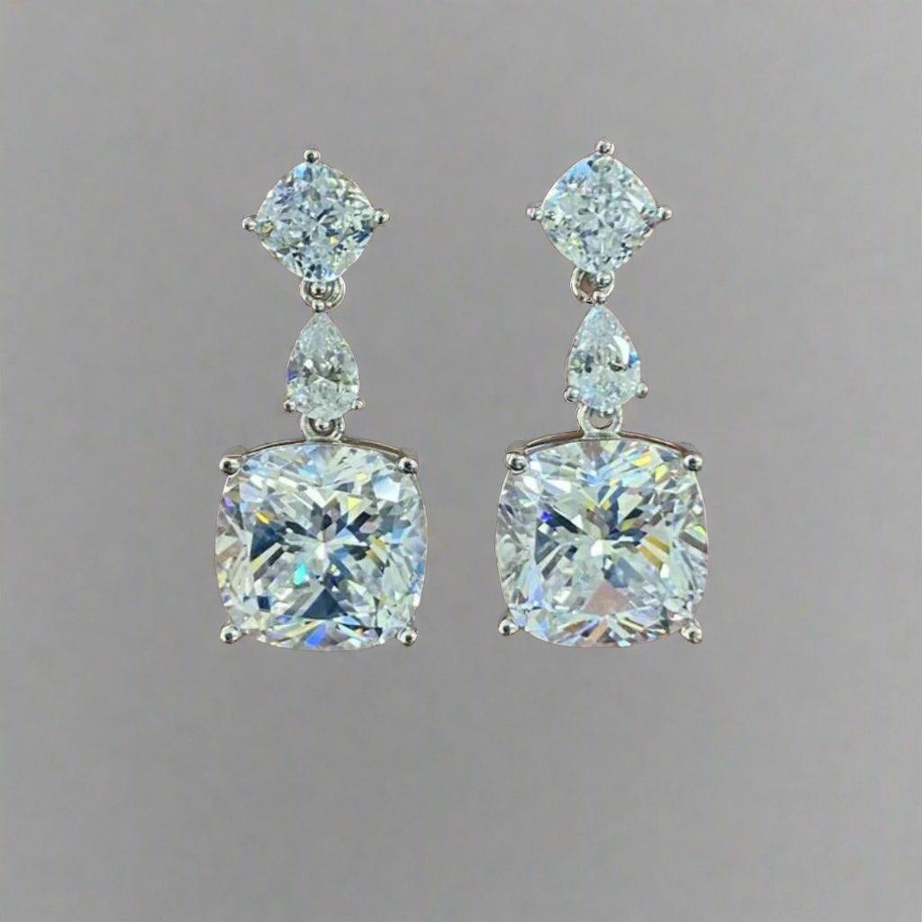 Luxury Triple-Drop Cushion Cut Crystal Earrings