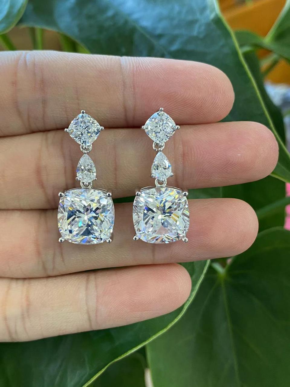 Luxury Triple-Drop Cushion Cut Crystal Earrings