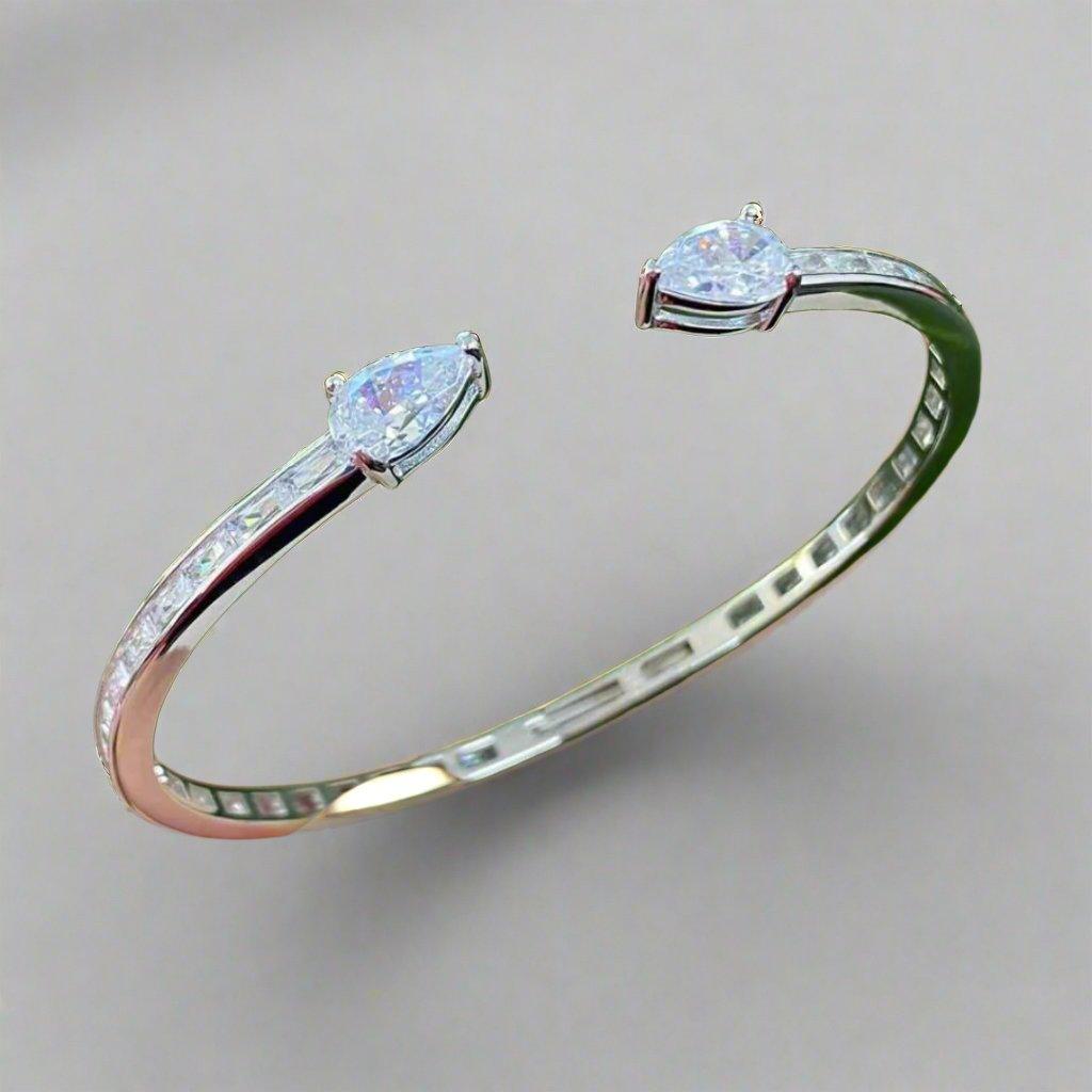 Modern Crystal Teardrop Open Cuff Bracelet