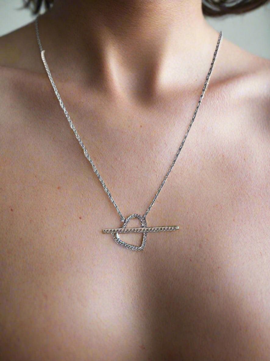 Modern Heart Toggle Crystal Necklace